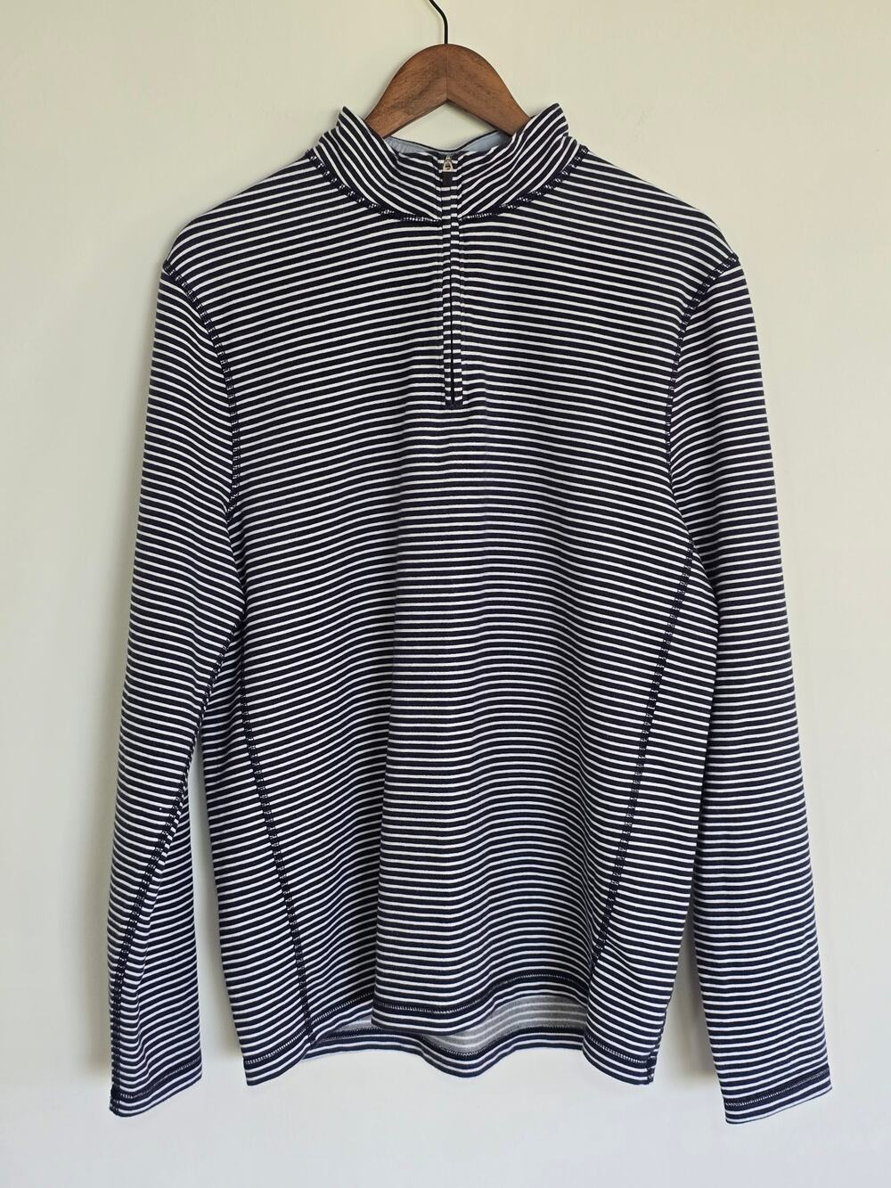J.Crew Striped Half Zip Performance Top Blue White Pullover Size L